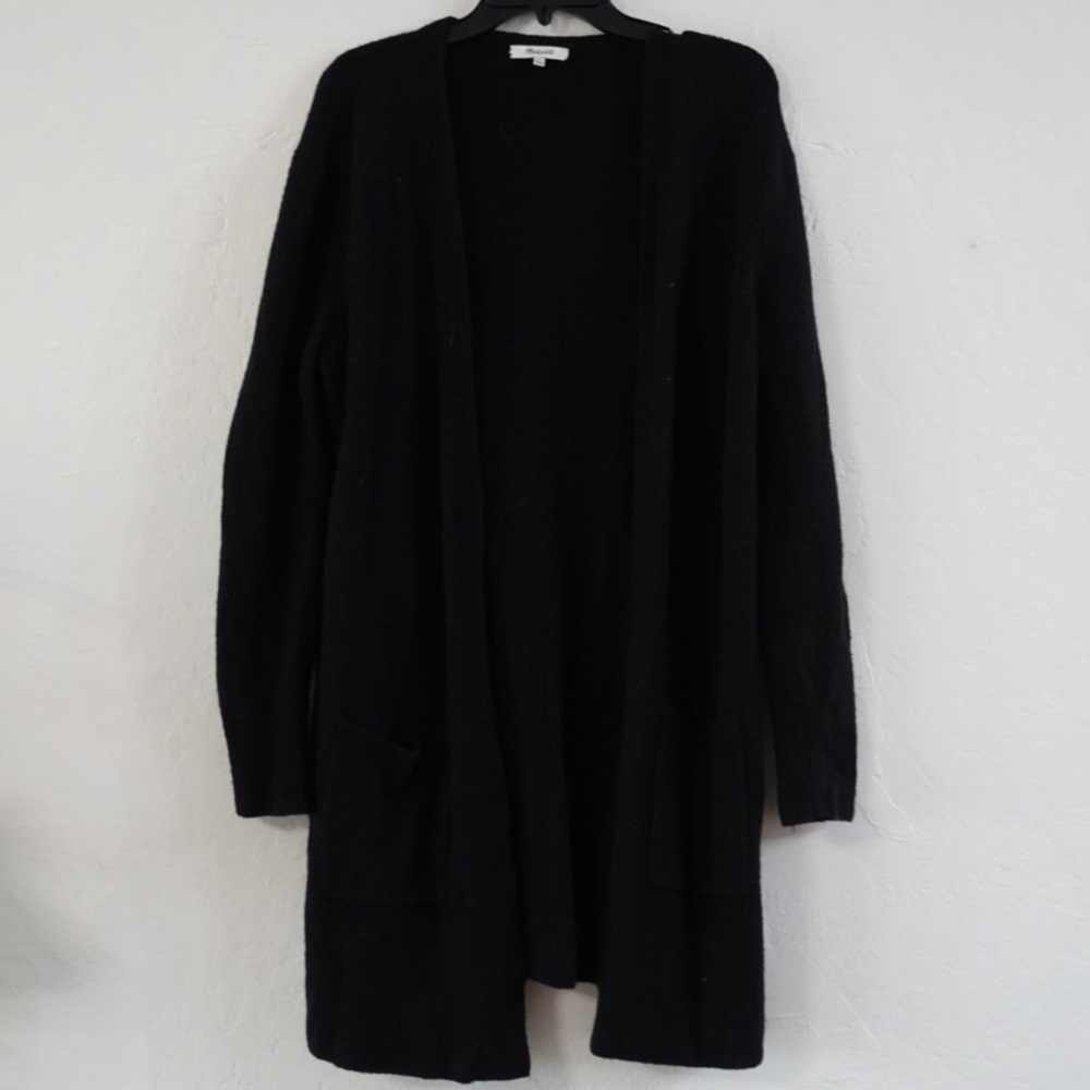 Madewell Black Open-Front Long Cardigan – Size Small, Pockets